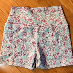 Evolution & Creation Floral Print Athletic Shorts High Waist Pockets Large