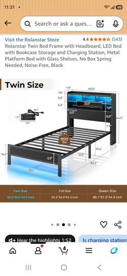 Rolanstar Twin Bedframe LED Bookcase