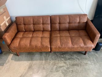 Mopio Aaron Faux Leather Futon Sofa Bed – Pecan Brown