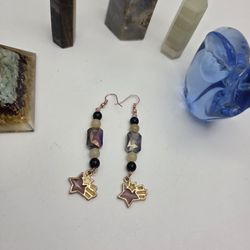Hand Crafted Yellow and Purple Celestrial Beaded Earrings