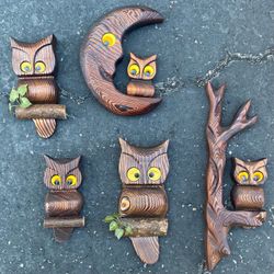 MCM Vintage Wood Owl Wall Art
