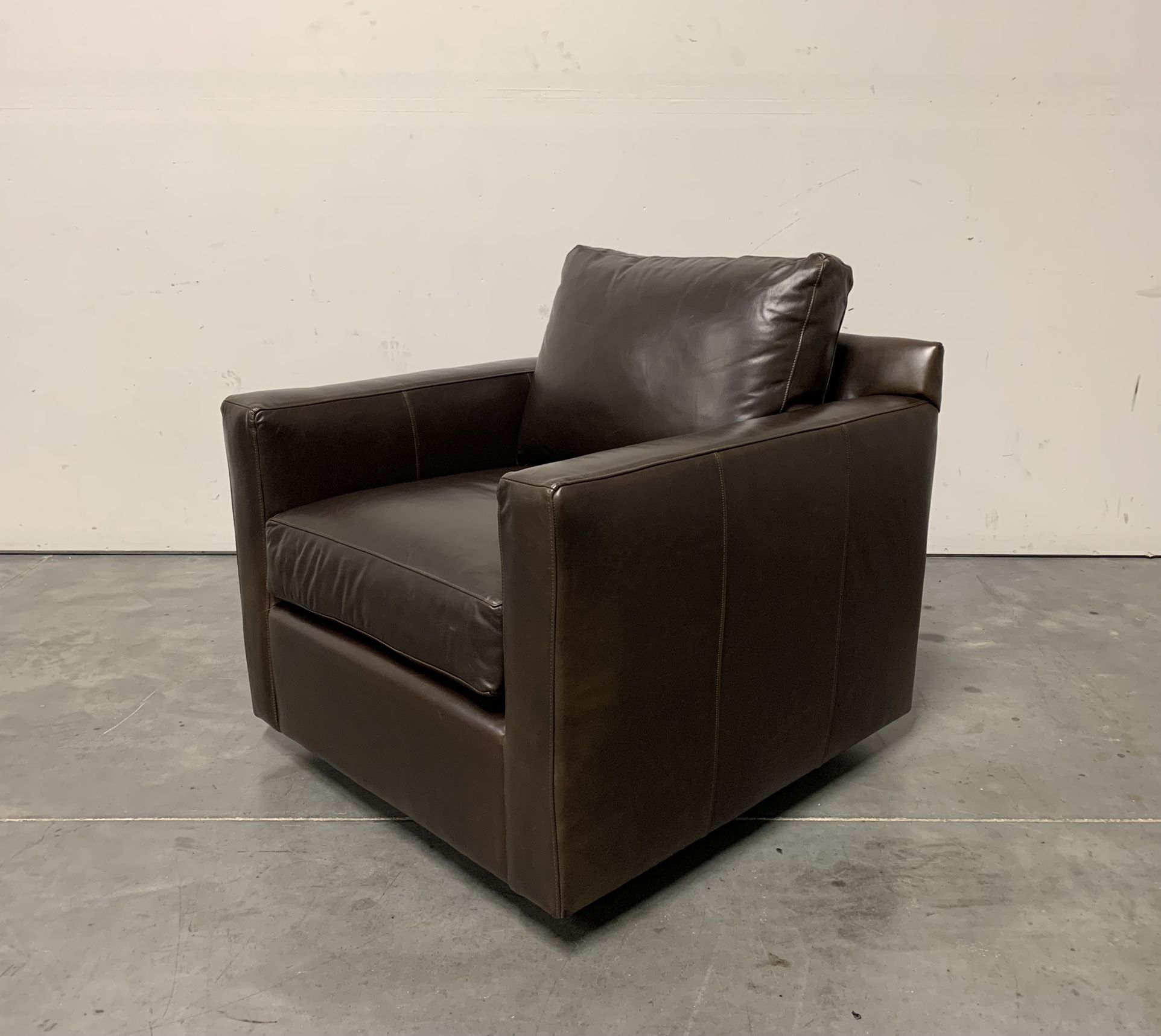 Crate and Barrel, Barrett Leather Track Arm Swivel Chair