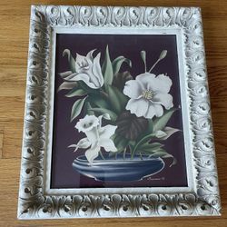 Vintage Framed Flowers Artwork Picture Art