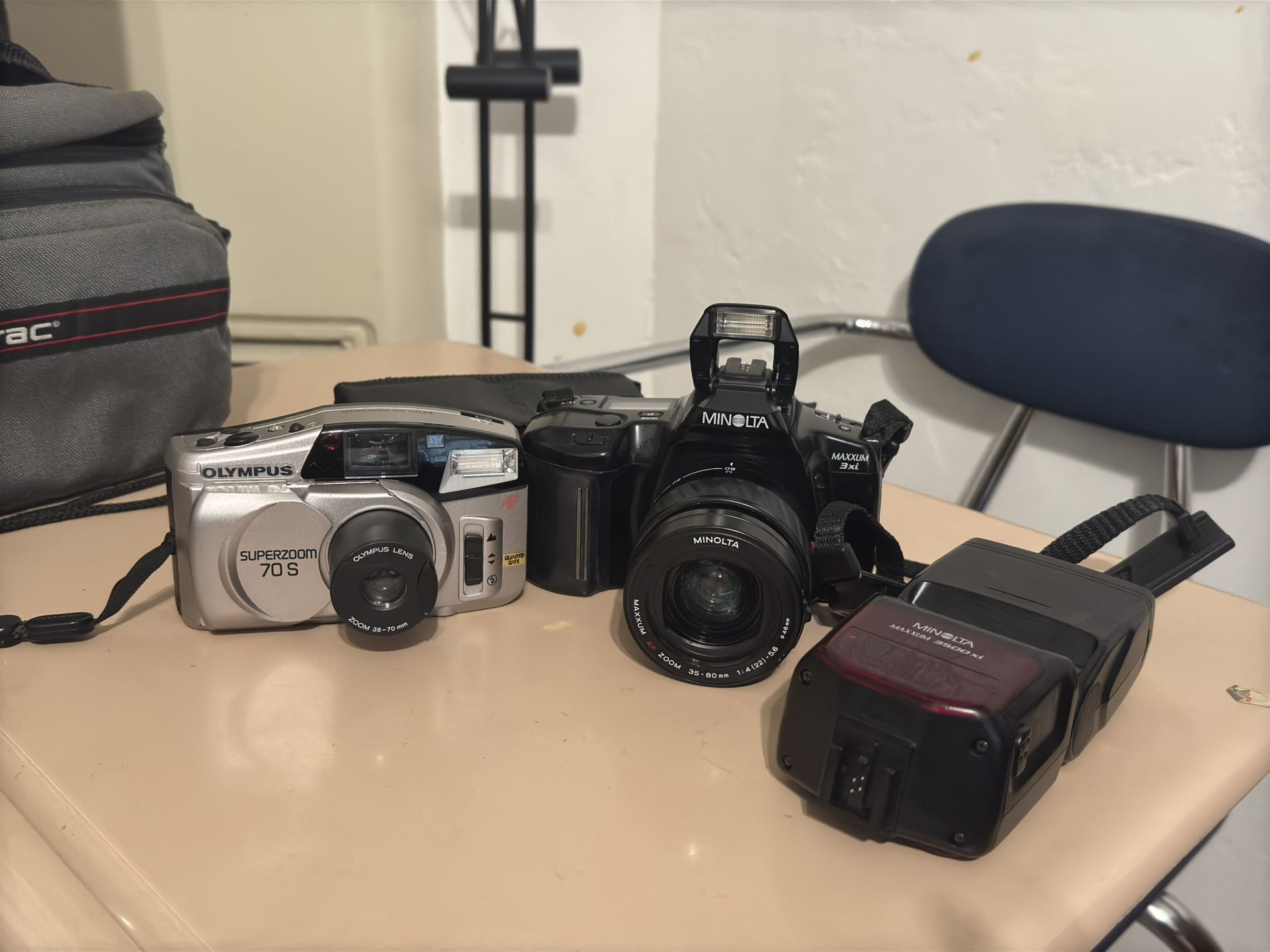 Film cameras  Olympus Superzoon 70S Minolta Maxxum 3xi  Both for $90