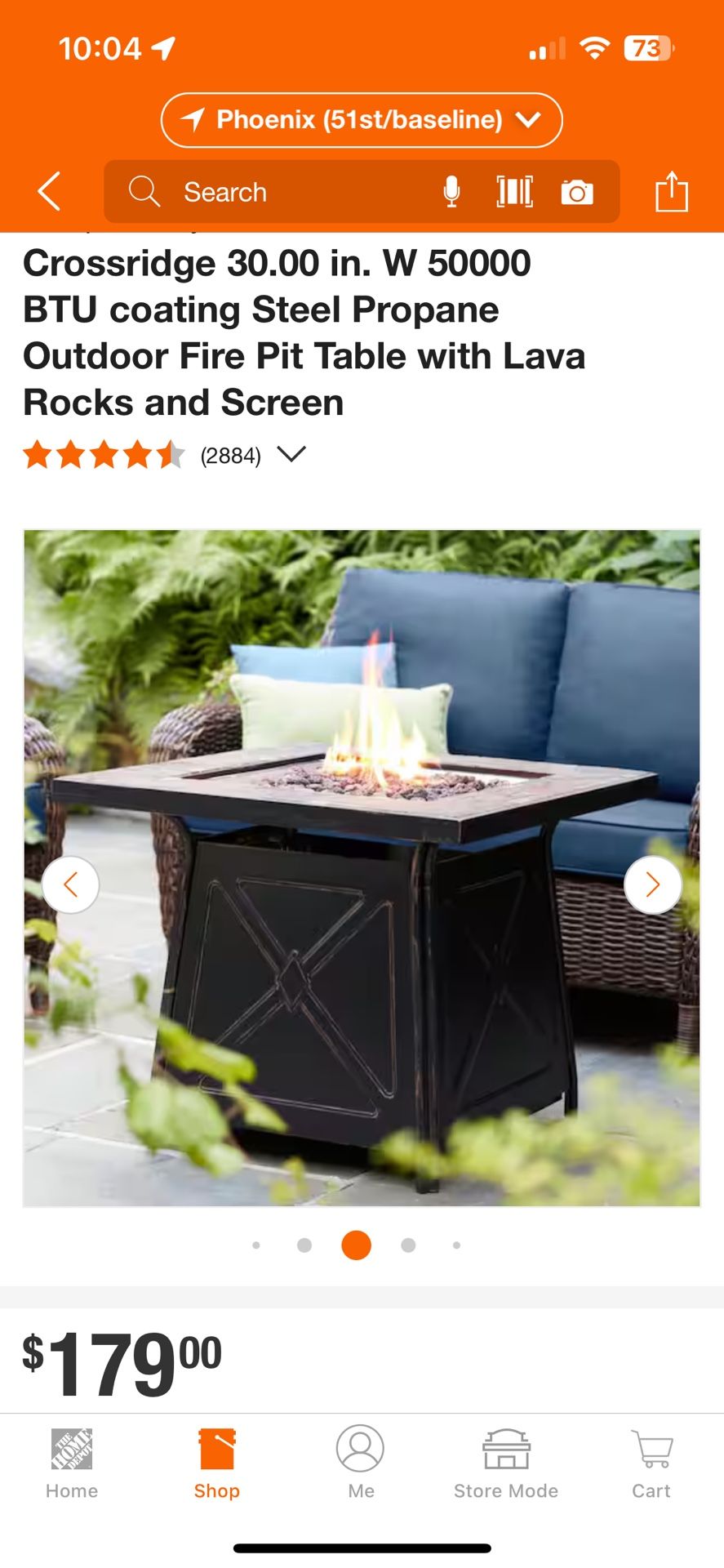 Hampton Bay Crossridge 30.00 in. W 50000 BTU coating Steel Propane Outdoor Fire Pit Table with Lava Rocks and Screen (Assembled - No Gas Tank)