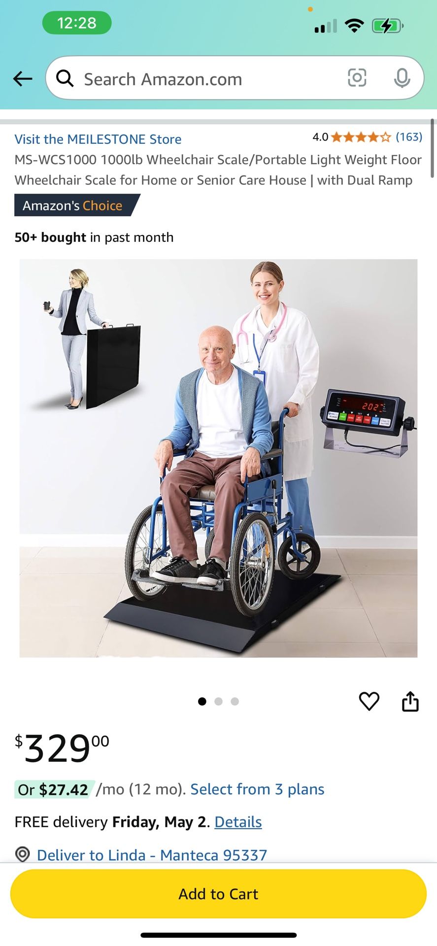 MS-WCS1000 1000lb Wheelchair Scale/Portable Light Weight Floor