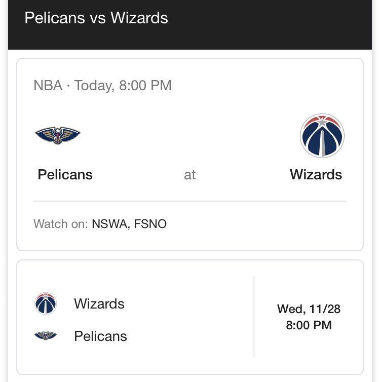 Wizards tickets. Wizards vs. Pelicans