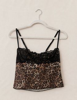 Leopard Print Lace Cami Top – Women’s Y2K Mesh Crop Tank