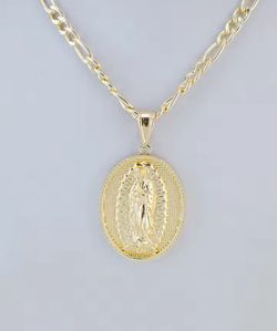 Gold Plated Virgin Mary Christ Pendant Necklace St. Jude Religious Jewelry