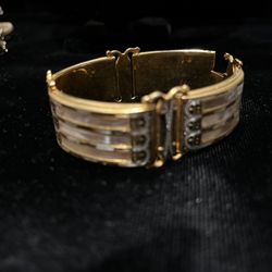 Vintage Gold  Vermeil,  Inlaid Pearl Bracelet