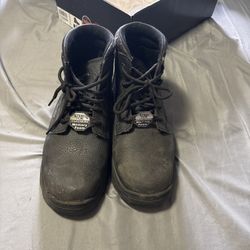 Skechers Work Men Boots 11.5 Black Leather Burgin Tarlac Steel Toe Work Boot