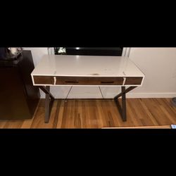 Wood And Metal Desk With Rollout Drawer And Hidden Cord Access