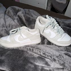 Mint Green Suede Nike Dunk Low trainers #sneakers