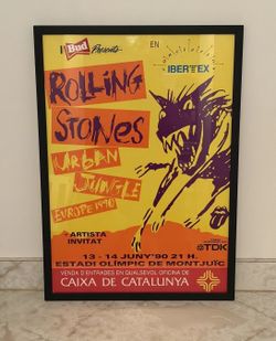 Original 1990 Rolling Stones Urban Jungle Tour Poster Barcelona Crew Owned 20x28