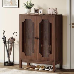 New assembled Shoe Cabinet with Doors, 5-Tier Shoe Storage Cabinet with Adjustable Shelves, 20 Pairs Wooden Shoe Rack Organizer, Tall Narrow Shoe Cabi