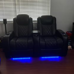 Valencia Theater Recliners (Set of 2) with RGB Lighting – Excellent Condition!