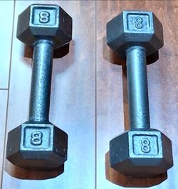 8lb Gray Dumbbell Pair Cast Iron Hex Dumbbell Pre-Owned