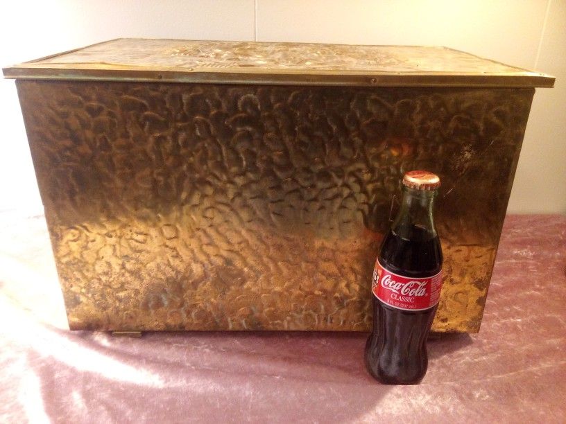 Vintage Large Hammered Brass Fireplace Kindling Storage Box