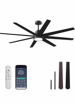 72 Inch Ceiling Fan with Light and Remote, 8 Blades High Airflow 10000 CFM, 35° Sloped Ceiling Compatible, 3000K-6500K Dimmable, 6 Speed Reversible , 
