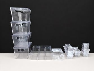 Clear Plastic Storage Bins Organizer Set