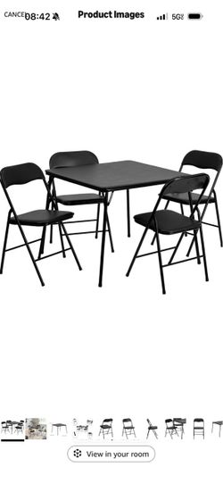 Black Folding Table and Chair Set 5-Piece