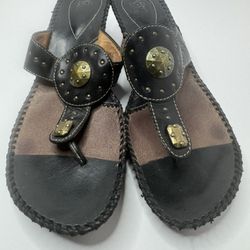 Clarks Artisan Collection Black Leather Strappy Wedge Sandals Size 9.5M 