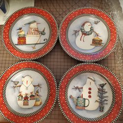 Vintage. 4 Frosty Folks Plates