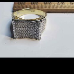 Sterling Silver 925 Gold Vermeil 100+ Diamond Emgraved Ring, Band Size 11, Vintage /Estate