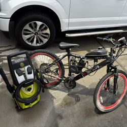 Motorized Bike + Electric Pressure Washer + Water Hose Bundle 