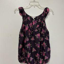 Women’s HERITAGE 1981 100% Silk Floral, Sleeveless, Elastic Bottom Top… Size Small