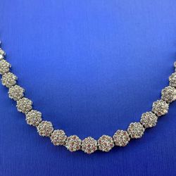 925 Sterling Silver CZ 18” Flowers Cluster Necklace 27.00g 5.3mm 199310