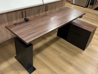 L-Shaped Electric Standing Desk with Drawers & Power Outlets – Adjustable Height