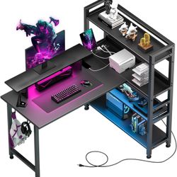New COMHOMA Office Desk 55" Computer Desk with Shelves L Shape Corner Desk with Monitor Stand Black