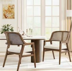 Modern Walnut Plus Beige Fabric Dining Chairs- Set of 2