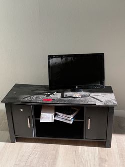 Black TV Stand and monitor