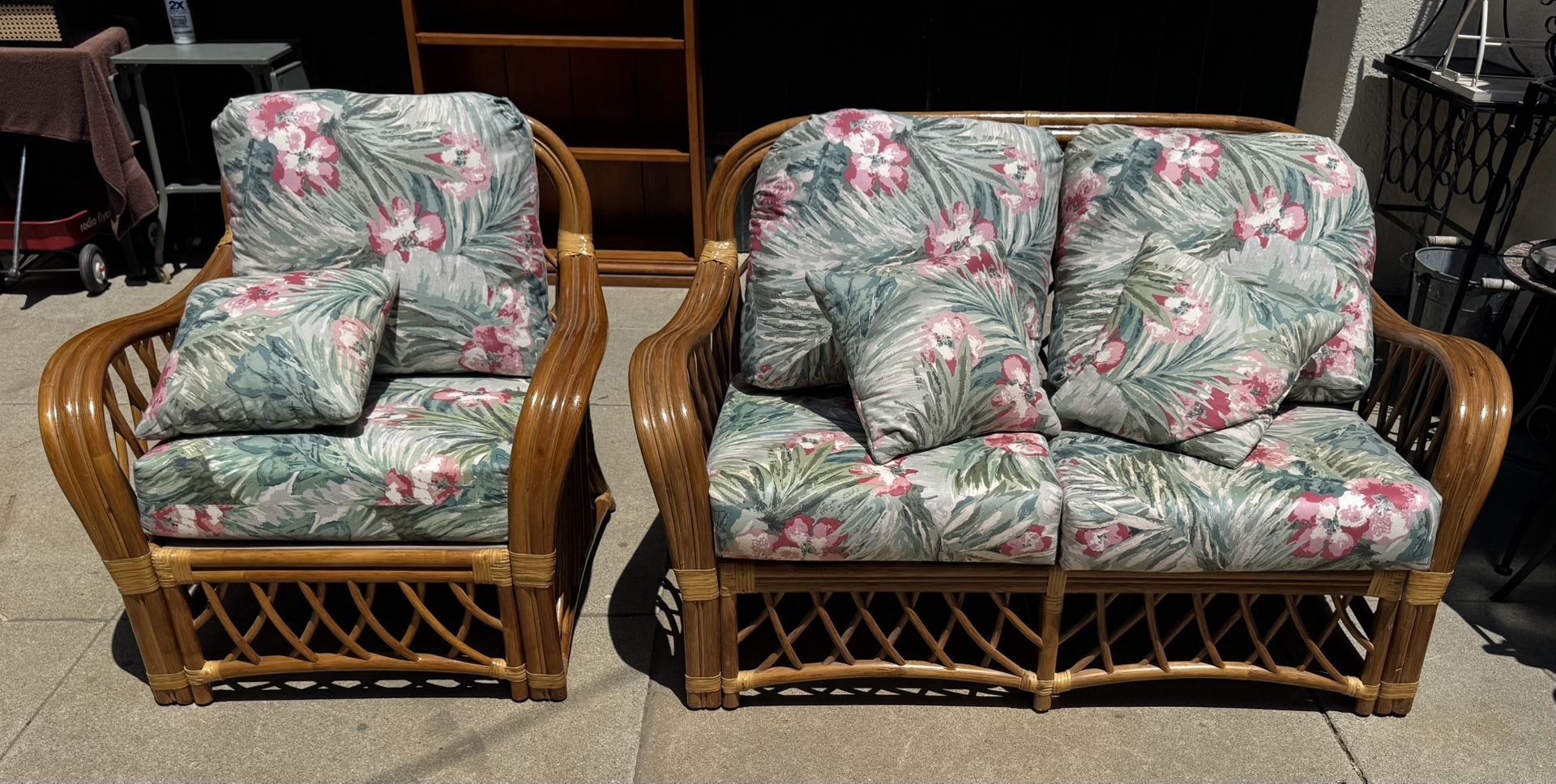 Beautiful Rattan Loveseat & Lounge Chair