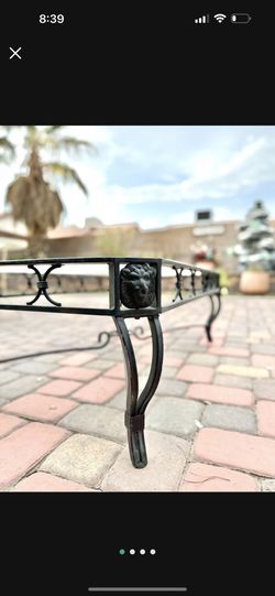 Wrought Iron Coffee Table with Glass Top – Lion Head Design
