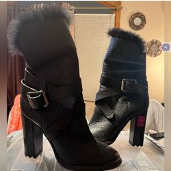 Calvin Klein Black Leather Heel Boots