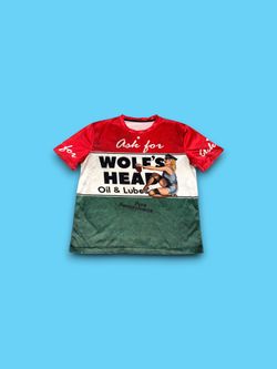 Vintage Retro Wolf's Head Transportation Oil Pin Up Girl Graphic Shirt Medium