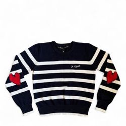 Womens Aqua x Kerri Rosenthal navy blue and white striped crewneck “Je T’aime” sweater size S