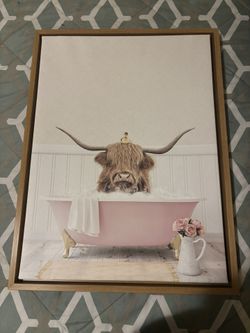 Amy Peterson Cow in Cottage Rose Bath Canvas