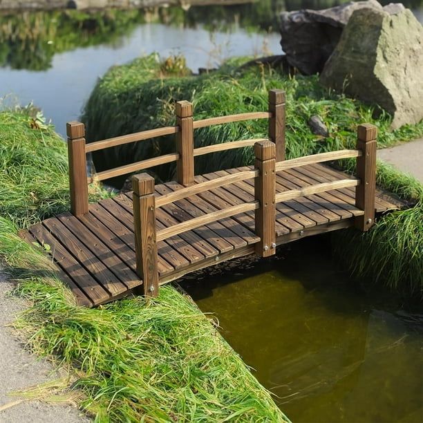 Wooden Garden Bridge Classic Wooden Arch Footbridge with Safety Railings, 530 lbs Capacity, Decorative Pond Bridge Landscaping for Outdoor Garden Yard