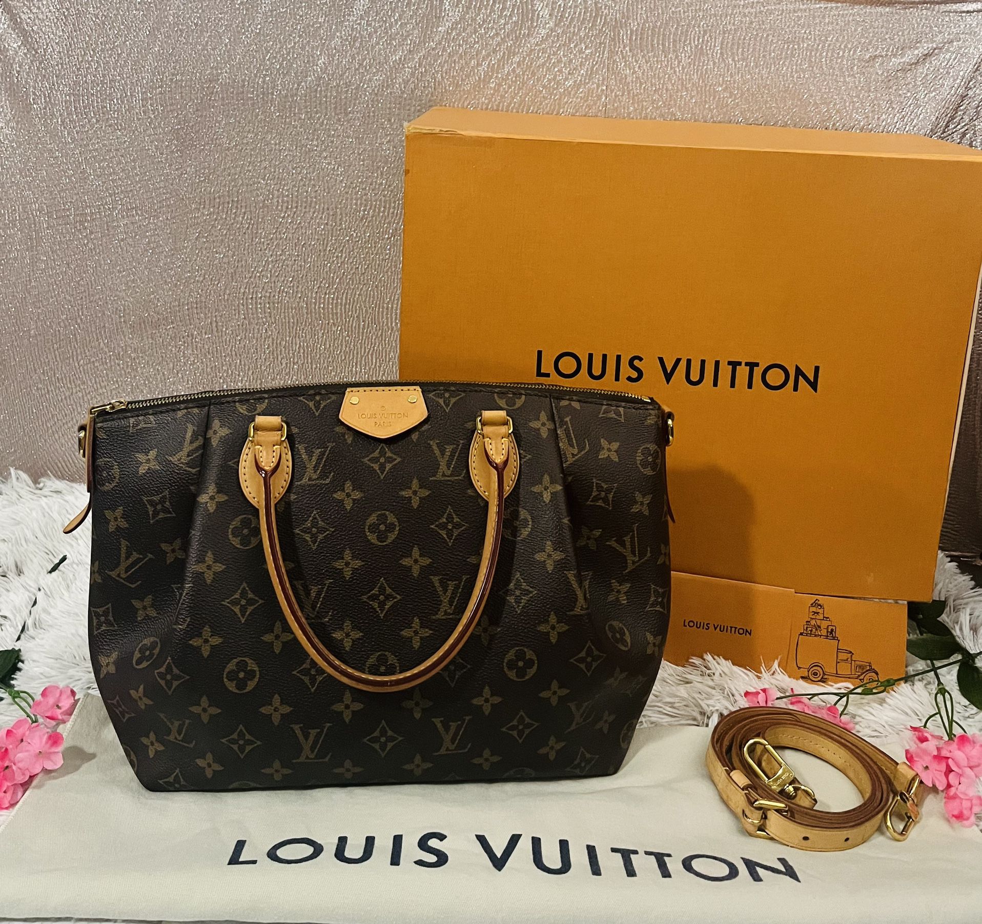 Authentic Louis Vuitton Turenne MM Monogram Canvas & Leather Shoulder Tote Purse