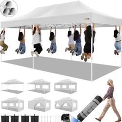 10x20 Pop up Canopy Tent for Parties, Heavy Duty Easy Setup Tent with 6 Sidewalls, Outdoor Commercial Instant Gazebo for Wedding Event, with Roller Ba