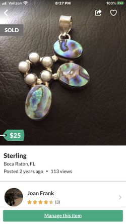 Sterling abalone and pearl pendant