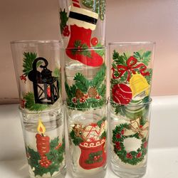 Vintage Colorful Christmas Holiday Drinking Glasses