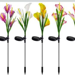 2 PCs LED Solar Power Artificial Calla Lily Flowers Landscape Light Night Lamp In-ground Outdoor Garden Yard Pathway Lawn Grassland Decoration(Red)