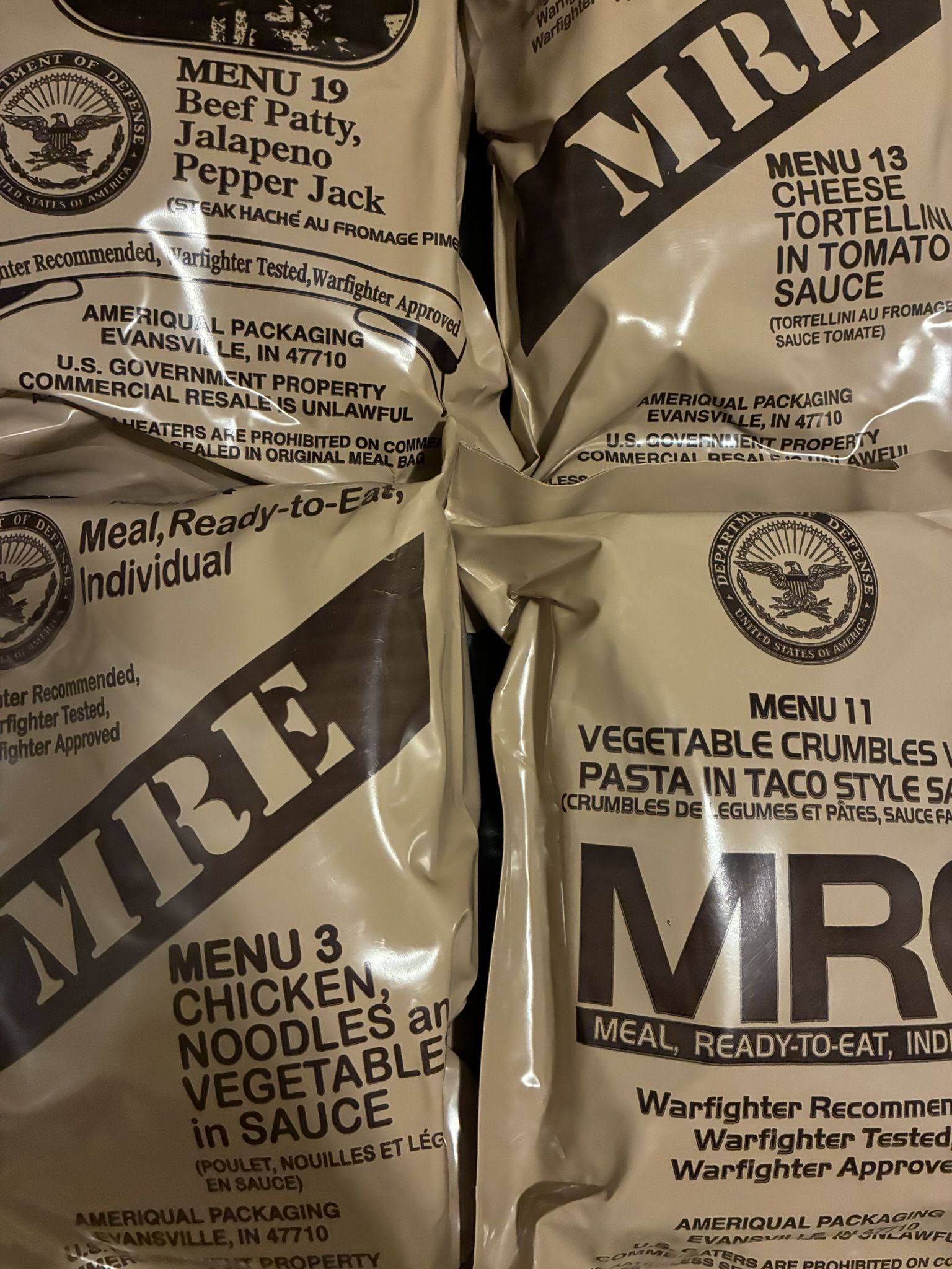 4 MRE’s (random pick)