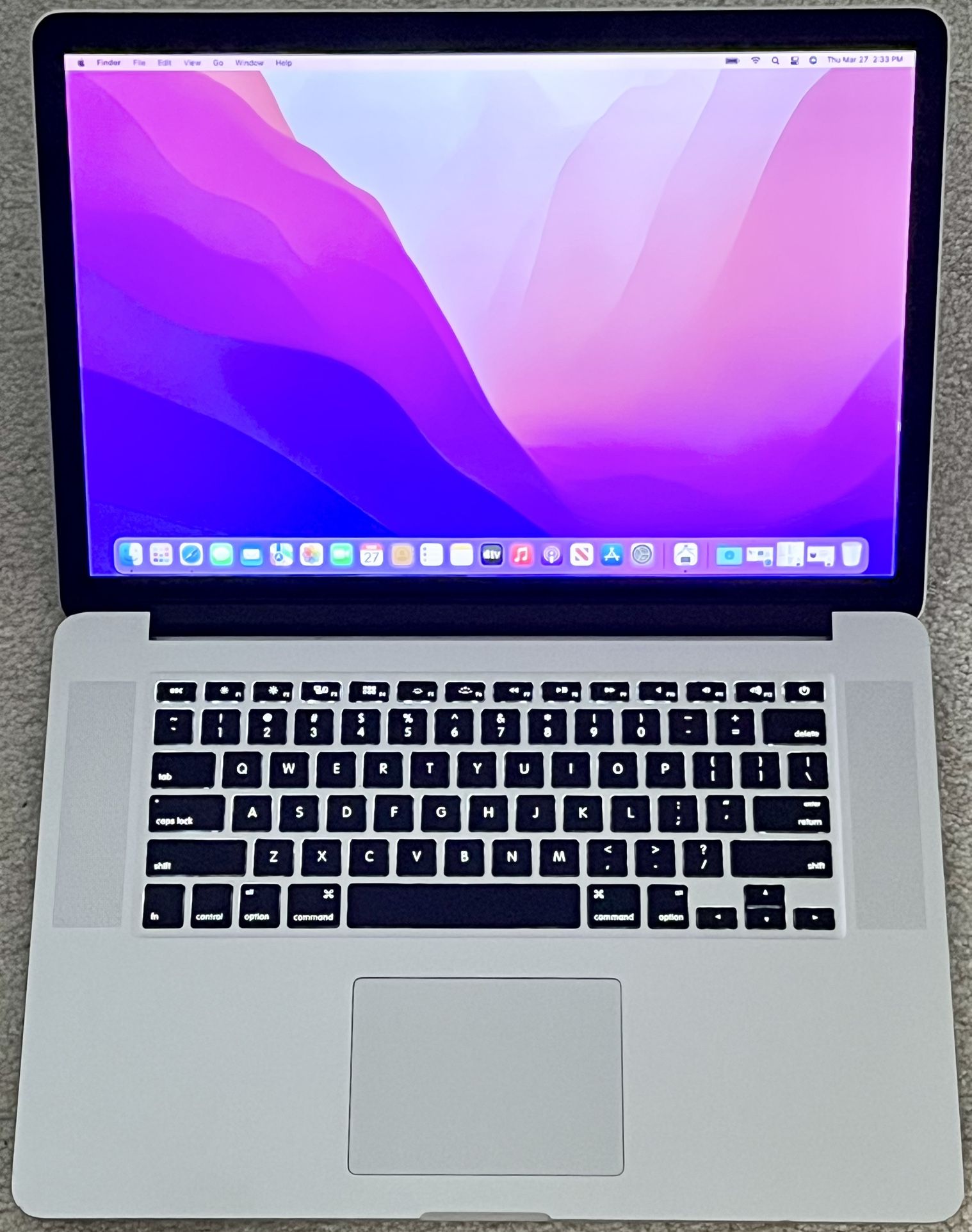 Apple 15.4” MacBook Pro Retina 2015 QuadCore i7-4770HQ 2.2GHz 16GB 256GB SSD Monterey