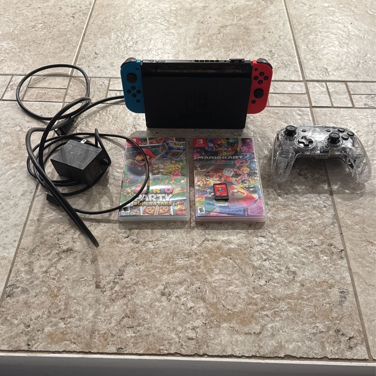 Nintendo Switch With Light Up Pro Controller And 3 Games